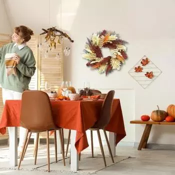 Осенний венок Yousheng, искусственный пампасный папоротник, осенний венок, большой венок на День благодарения, украшение для входной двери фермерского дома, домашний декор A