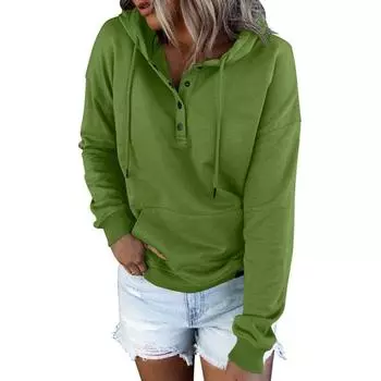 Осенний винтажный женский свитер с капюшоном и карманом на шнурке, повседневный свободный пуловер с капюшоном, женские толстовки с длинными рукавами и пряжкой 23474 S орион