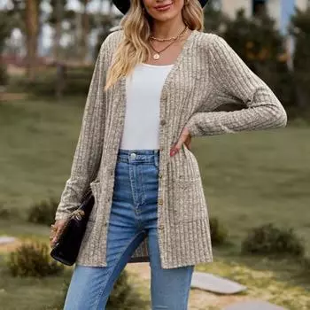 Осенний вязаный кардиган, длинные свитера, новые элегантные повседневные простые кардиганы с V-образным вырезом, пальто, однотонный кардиган с длинным рукавом, куртка, женская одежда 1323 S бордовый