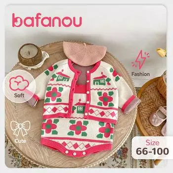 Осенний вязаный кардиган для новорожденных, вязаный жаккардовый комбинезон для детей, свитера для девочек, вязаное пальто, комбинезон из 2 предметов, комплект из 2 предметов bafanou S222 66cm(3-6M)