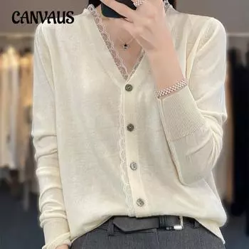 Осенний вязаный кардиган с длинными рукавами, тонким кружевом с v-образным вырезом снаружи и солнцезащитной рубашкой S белый