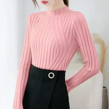 Осенний вязаный повседневный свитер, женский теплый пуловер с длинными рукавами, офисный джемпер, тонкий однотонный полосатый свитер, большие размеры XXL белый