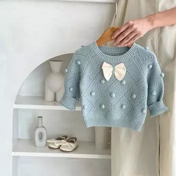Осенний вязаный свитер для младенцев, свитер для девочек, однотонный трикотажный трикотаж для маленьких девочек, одежда из 100% хлопка, bafanou 83470 73cm(6-12M) синий