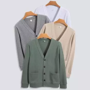 Осенний вязаный свитер кардиган мужской однотонный повседневный мужской костюм корейский свитер с V-образным вырезом воротник мужской небольшой пиджак для мужчин XXXL белый