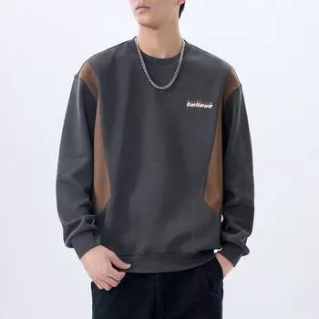 Осенний вязкий свитер с длинными рукавами, мужская одежда с круглым вырезом, большой размер, свободный топ, модная мужская одежда M