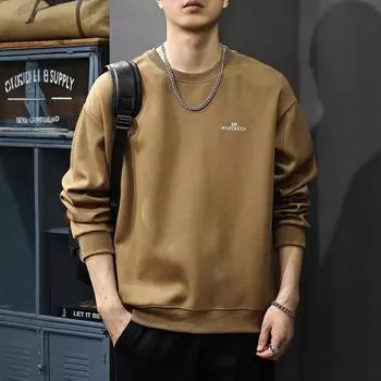 Осенний вышитый свитер мужской американский повседневный модный бренд с длинными рукавами свободная круглая горловина внутренняя нижняя рубашка M