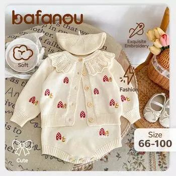 Осенний вышитый вязаный кардиган для младенцев 0-3 лет, вязаный комбинезон для новорожденных, комплекты одежды из хлопка для девочек, bafanou 86111 66cm(3-6M)