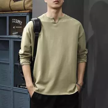 Осенний высококачественный мужской свитер с V-образным вырезом, свободная и плотная однотонная рубашка, американский повседневный топ M чёрный