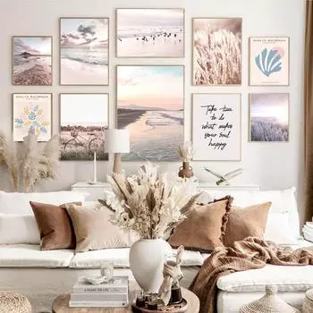 Осенний закат трава птица пляж холст картина скандинавский природный пейзаж печать плакатов скандинавское искусство настенная картина домашний декор 21cm30cm NoFrame