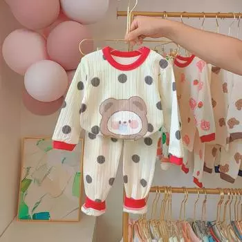 Осенний жаккардовый хлопковый комплект для мальчиков и девочек, нижнее белье с длинным рукавом, осенняя одежда, осенние брюки, детская пижама, домашняя одежда 73cm красный