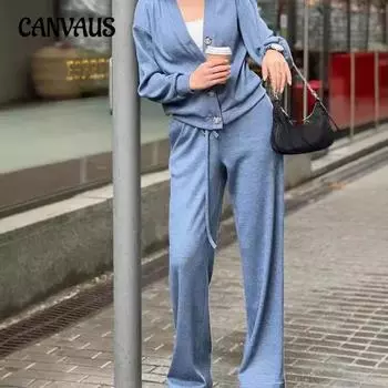 Осенний женский брючный костюм трикотаж повседневный комфортный пиджак кардиган спортивные штаны костюм S королевский синий