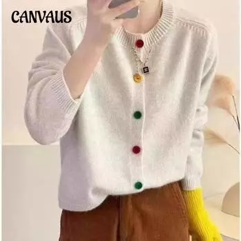 Осенний женский цветной вязаный кардиган на пуговицах, однотонный свитер One Size синий