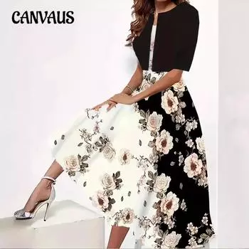 Осенний женский длинный костюм с цветочным принтом и круглым вырезом, платье-жакет