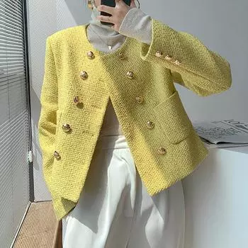 Осенний женский кардиган на пуговицах, пальто, элегантное офисное твидовое пальто, куртка с длинным рукавом, свободная верхняя одежда для женщин, зима S синий