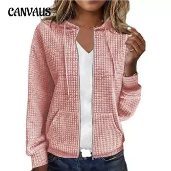 Осенний женский кардиган с капюшоном на молнии больших размеров с длинными рукавами и толстовкой S чёрный