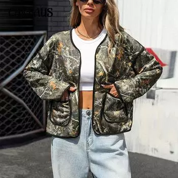 Осенний женский кардиган с круглым воротником и цветочным принтом в стиле ретро, тонкая куртка S армия зеленый