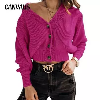 Осенний женский кардиган, свободный свитер с V-образным вырезом