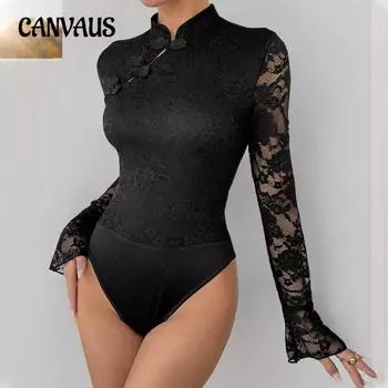 Осенний женский комбинезон Cheongsam Element Black Bodysuit S чёрный