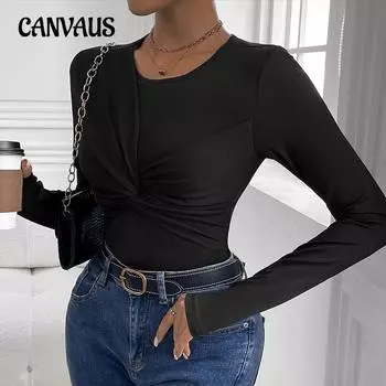 Осенний женский комбинезон, черный, с круглым вырезом, боди S чёрный