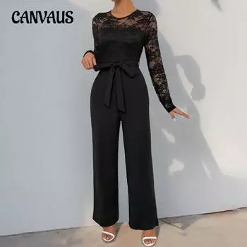 Осенний женский комбинезон с кружевом, застежкой-молнией, однотонный комбинезон S чёрный