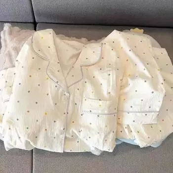 Осенний женский комплект из 2 предметов с принтом в горошек, милый пижамный комплект с топом и брюками Singer, повседневные женские пижамные комплекты XL