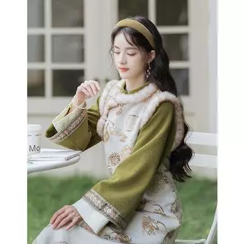 Осенний женский костюм-двойка в китайском стиле «Чонсам» - сезонный выпуск S