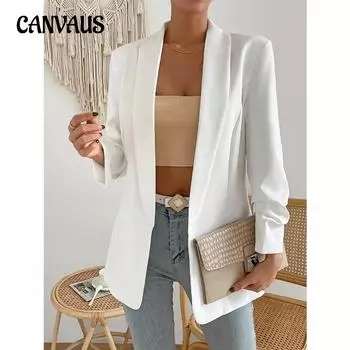 Осенний женский костюм, куртка с лацканами, рукав девять четвертей, без пуговиц, тонкая темпераментная пригородная куртка S белый