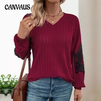 Осенний женский кружевной лоскутный однотонный трикотаж S красный