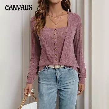 Осенний женский квадратный вырез французский длинный рукав трикотаж пуловер с начесом в полоску S красное дерево