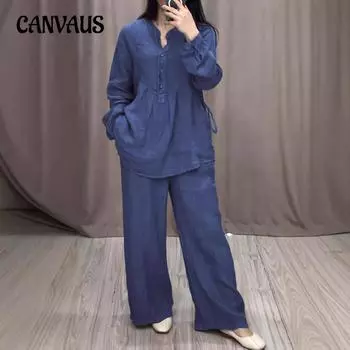 Осенний женский модный удобный повседневный костюм с длинным рукавом и завязками на широких штанах S чёрный