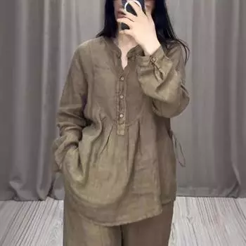 Осенний женский модный удобный повседневный костюм с длинным рукавом и завязками на широких штанах S чёрный