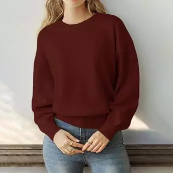 Осенний женский однотонный свитер с круглым вырезом и длинными рукавами для женщин S коричневый