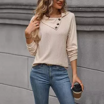 Осенний женский однотонный свитер с неровными лацканами из Европы и США XL бежевый