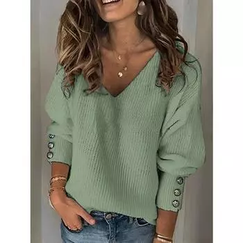 Осенний женский однотонный свободный свитер с V-образным вырезом S мятный зеленый
