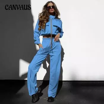 Осенний женский однотонный топ на молнии с длинными рукавами и длинными рукавами больших размеров, модный повседневный брючный костюм S чёрный