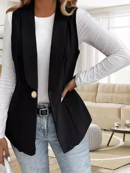 Осенний женский однотонный жилет без рукавов на одной пуговице, модный офисный женский деловой рабочий кардиган без рукавов S чёрный