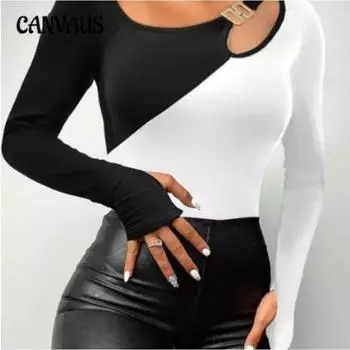 Осенний женский повседневный однотонный свитер с цветными блоками и металлическими пуговицами, длинный рукав S черный белый