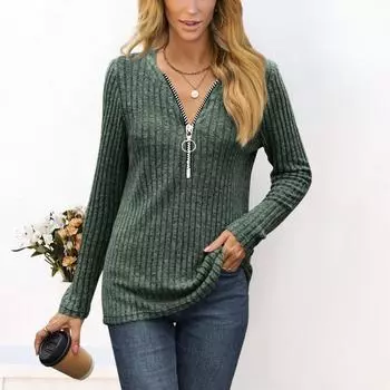 Осенний женский повседневный топ с длинным рукавом на молнии и шнурке S чёрный