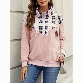 Осенний женский повседневный трикотажный пуловер с завязками на талии XXL чёрный