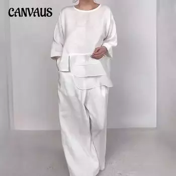 Осенний женский пуловер костюм с круглым вырезом и широкими брюками S чёрный