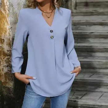 Осенний женский пуловер с длинным рукавом, однотонная рубашка S синий