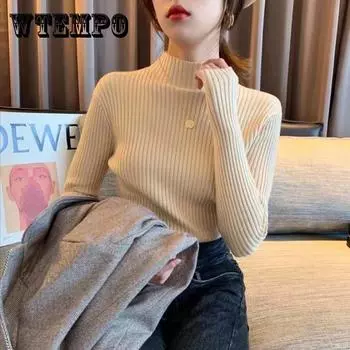 Осенний женский пуловер, женский базовый полуводолазка, вязаные свитера, женский мягкий джемпер с длинными рукавами, топы
