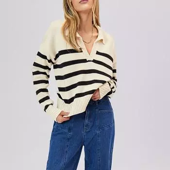 Осенний женский ретро-свитер с V-образным вырезом и свободными лацканами S зелёный