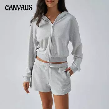 Осенний женский спортивный стиль с капюшоном кардиган толстовка куртка повседневные спортивные штаны шорты костюм S серый
