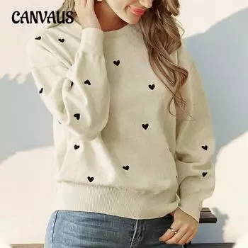 Осенний женский свитер Love с круглым вырезом S абрикосовый света