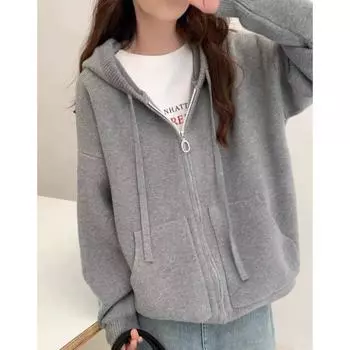 Осенний женский свитер, пальто, застежка-молния, вязаный базовый модный кардиган с длинным рукавом, свободное повседневное пальто One Size розовый