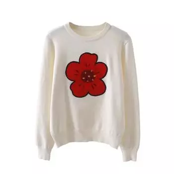 Осенний женский свитер с цветочной вышивкой, милый вязаный свитер с длинным рукавом, винтажный свитер, шикарные топы C-319 One Size чёрный