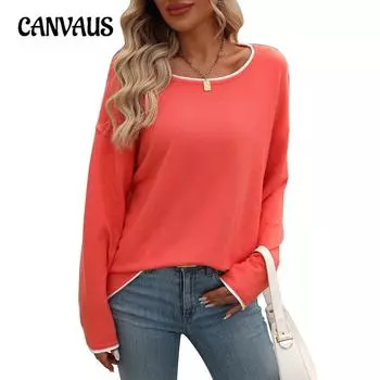 Осенний женский свитер с длинным рукавом из цветной пряжи с круглым вырезом S арбуз красный