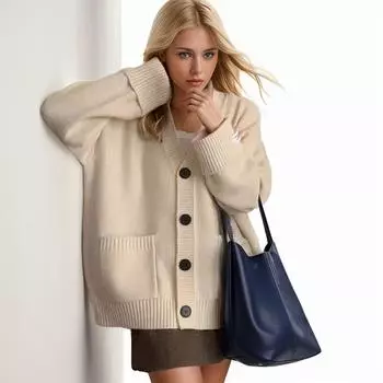 Осенний женский свитер Вязание Базовый модный кардиган с длинным рукавом Свободное повседневное тонкое пальто One Size розовый