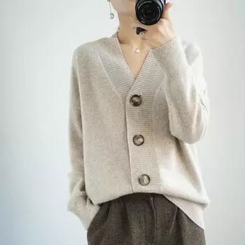 Осенний женский свитер, вязаные базовые модные топы, футболки, кардиган с длинным рукавом, корейская рубашка, свободная повседневная одежда, тонкий пуловер 8201 M дубильная кора